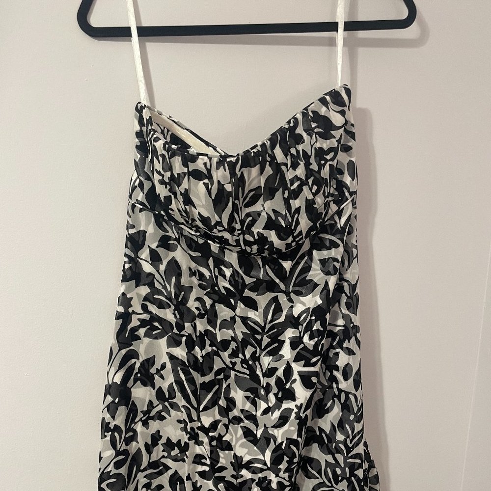 White House Black Market Strapless Black and White Floral Dress - Size 8